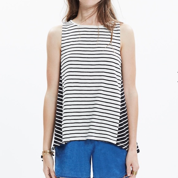 LAST CHANCE Madewell Striped Tank Top Black Cream Forward Seam NWT - Picture 7 of 8